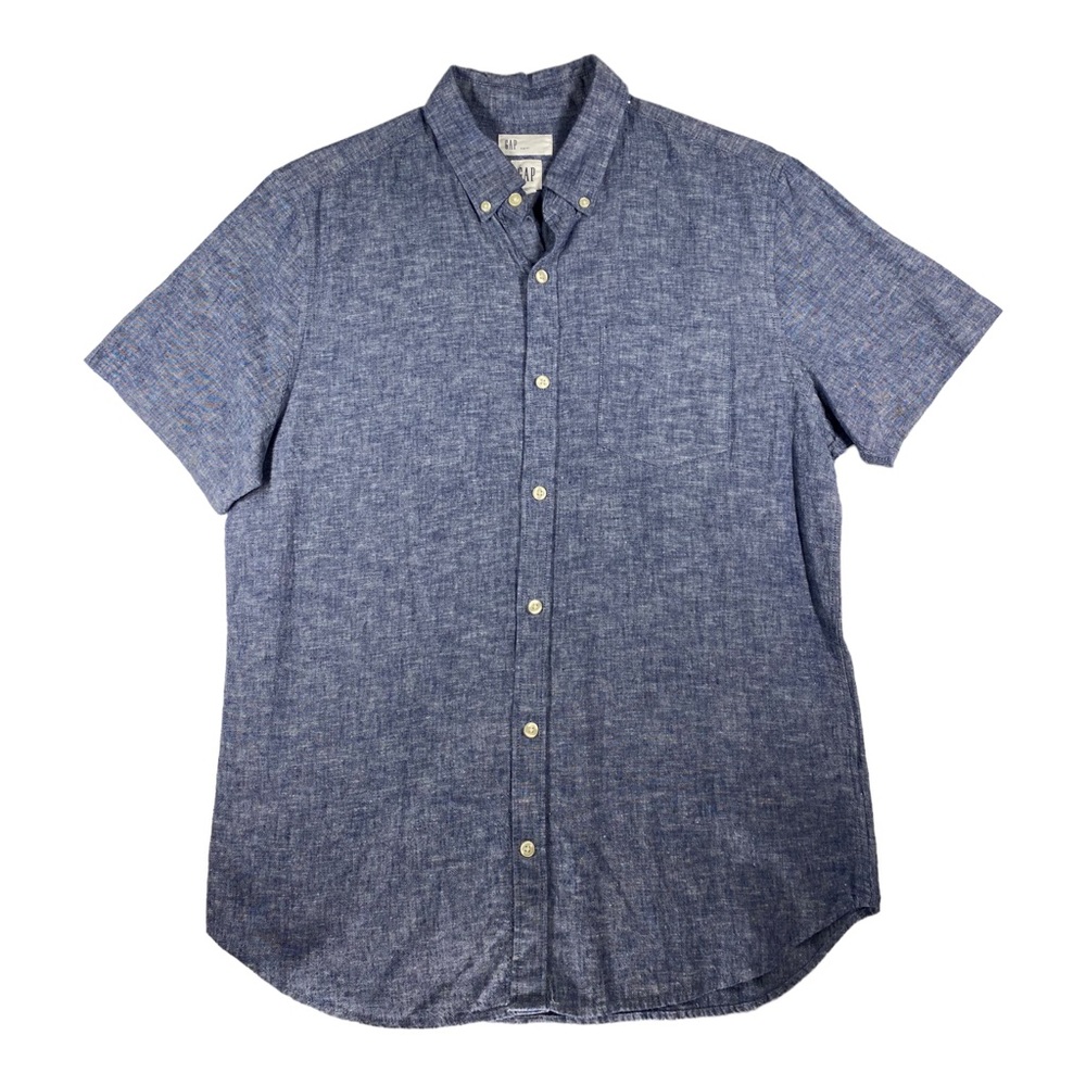 Gap Men's Slim Fit Button Down Blue Denim Shirt Short Sleeve Size Large L